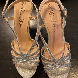 De Blossom Collection, silver rhinestone heels for prom or party